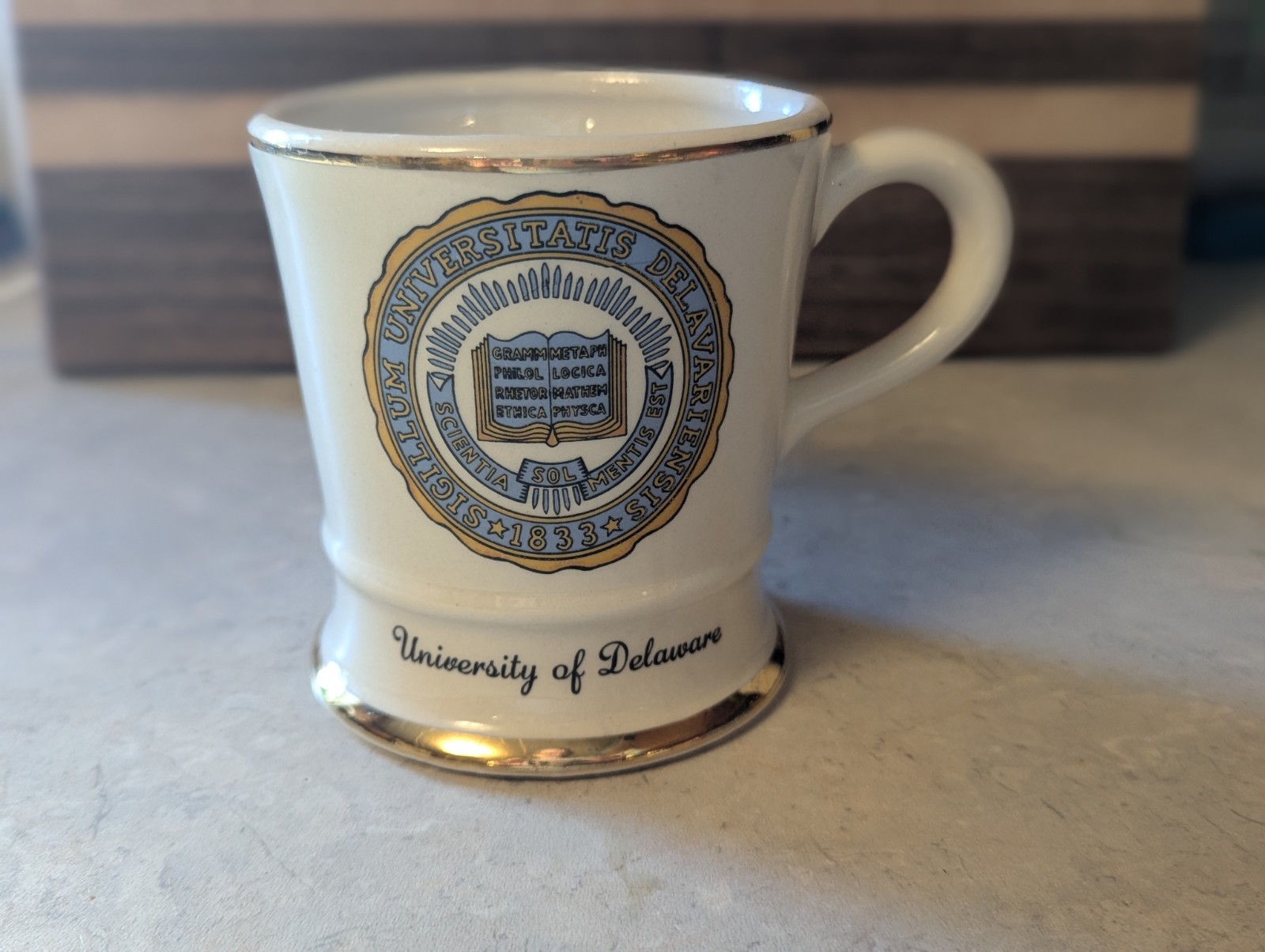 Vtg University of Delaware Ceramic mug Gilt Gold Accents USA
