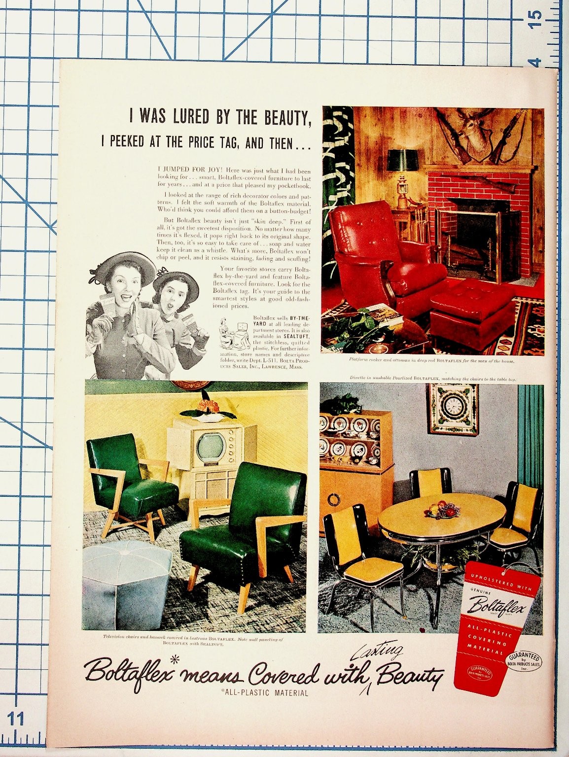 Vintage 1940s-50s Boltaflex All-Plastic Material Furniture Magazine Ad Print