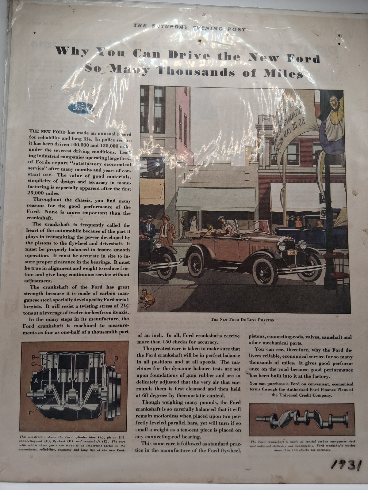 Vtg. 1931 Ford De Luxe Phaeton Why you can drive the New Ford Thousands of Miles