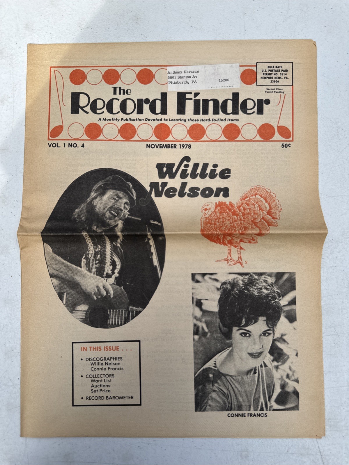 November 1978 The Record Finder Newspaper Willie Nelson Connie Francis  (BM43)-2