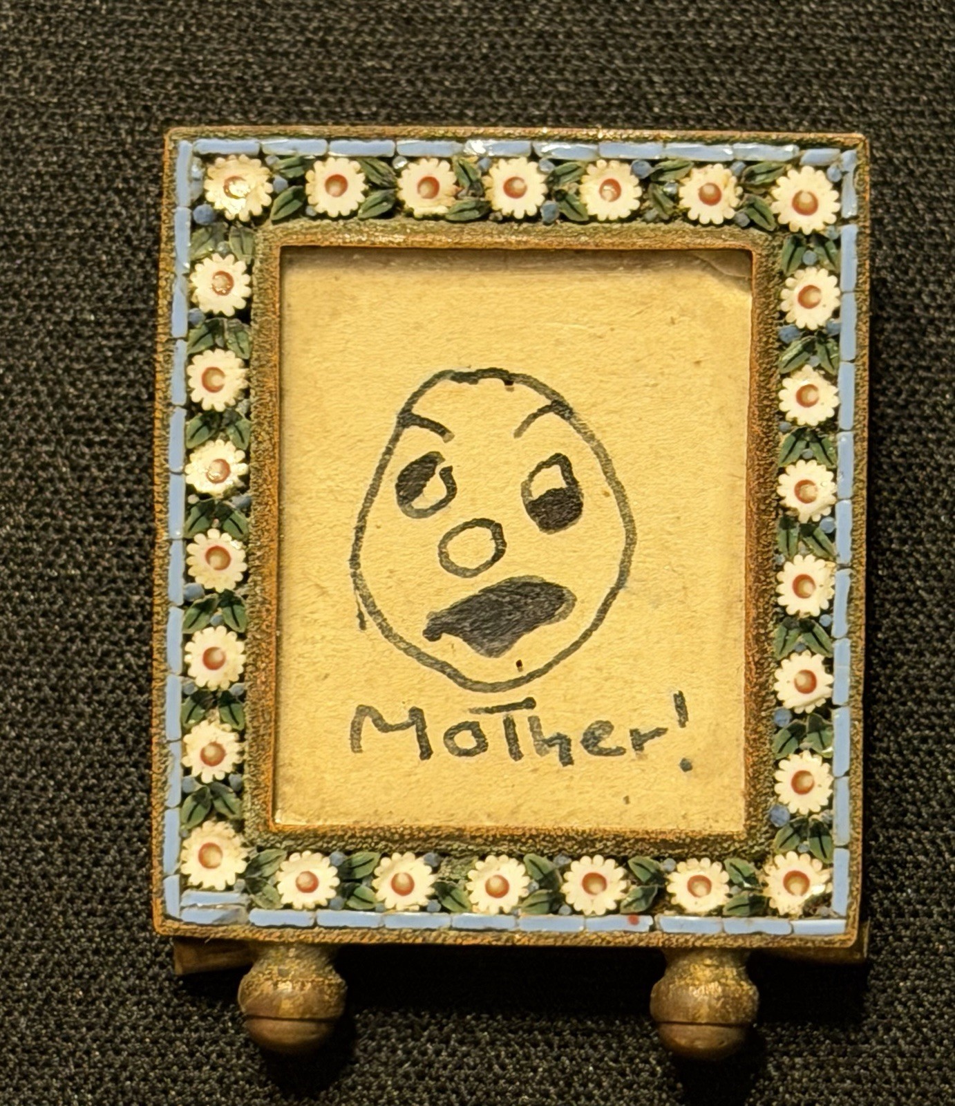 Antique Vintage Mini Floral Micro Mosaic Picture Frame Brass Made in Italy