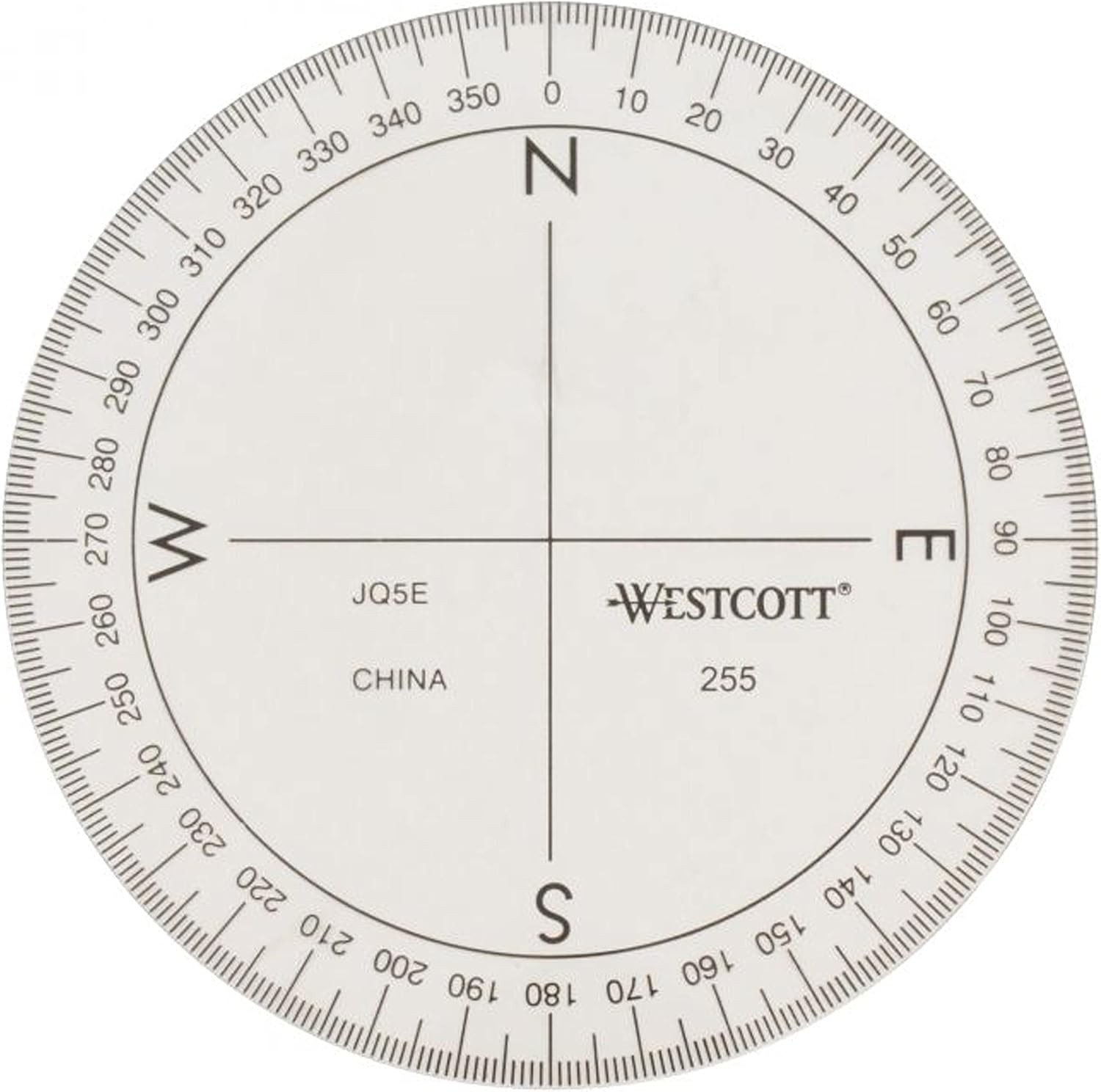 Westcott 360-Degree Compass Protractor, Crystal Clear Transparent Dial - School