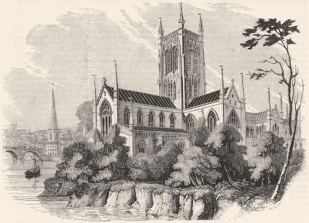 WORCS. Worcester, general view 1845 old antique vintage print picture