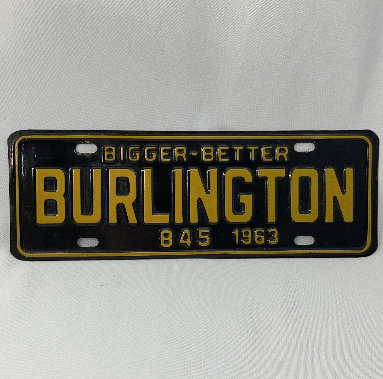 Vintage 1963 BURLINGTON NC North Carolina City License Plate Tag # 845