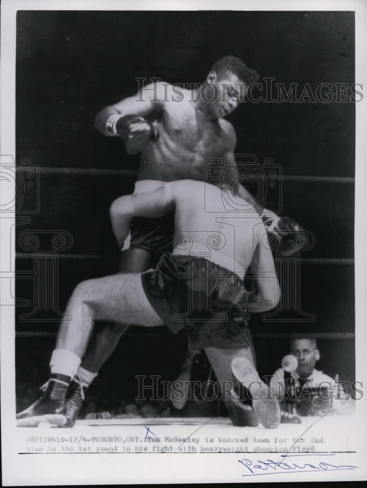 1961 Press Photo Tom McNeeley downed by Floyd Patterson at Toronto bout