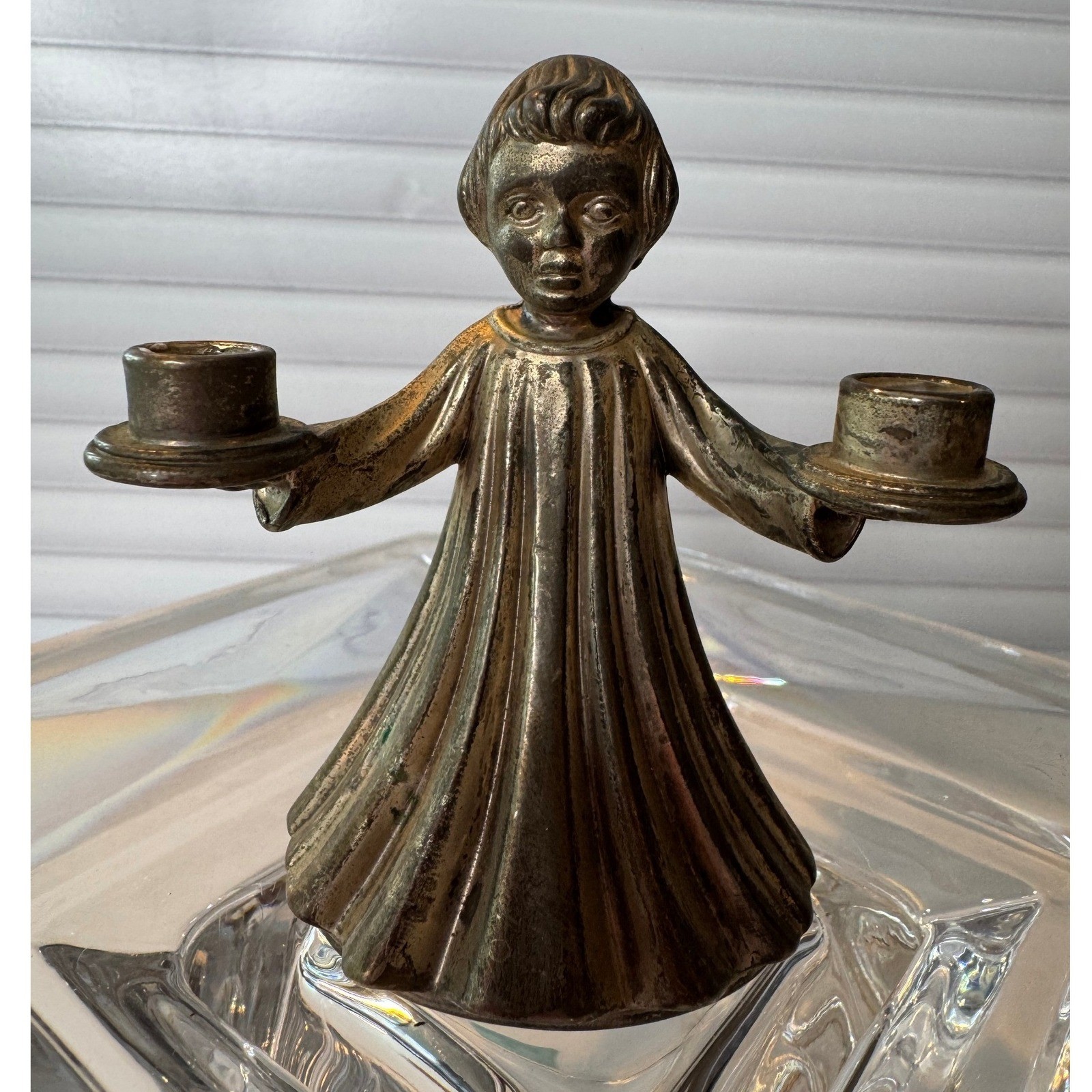 Vintage Italian Pewter Angel Candle Holder Choir Boy Altar Figurine