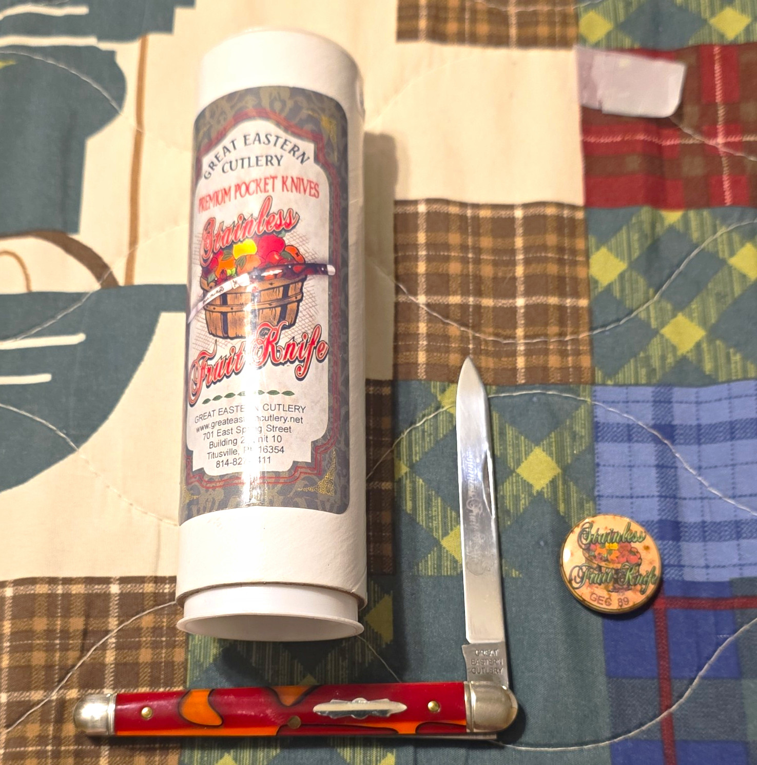 Great Eastern Cutlery 892121 Fruit Knife SS Plain Clip Slipjoint Acrylic Red