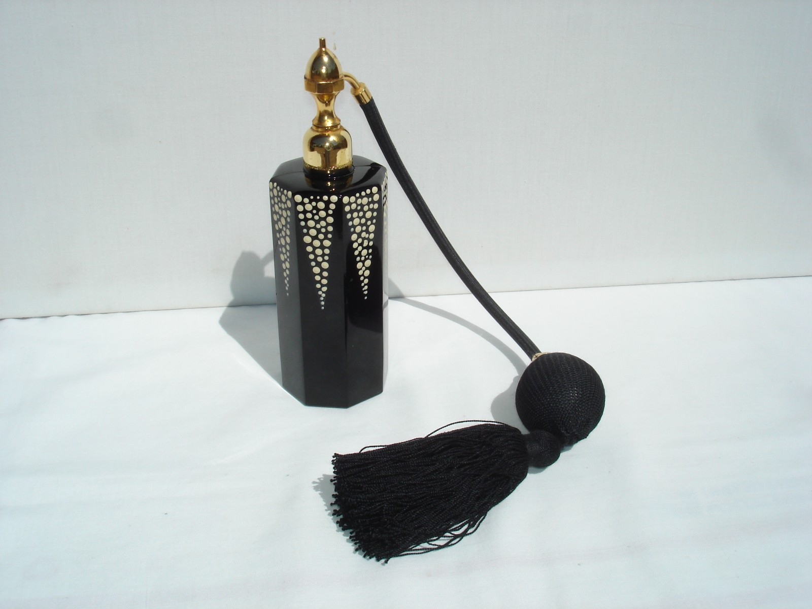 VINTAGE MARCEL FRANCK PARIS BLACK GLASS PERFUME ATOMIZER ART DECO DOT PATTERN