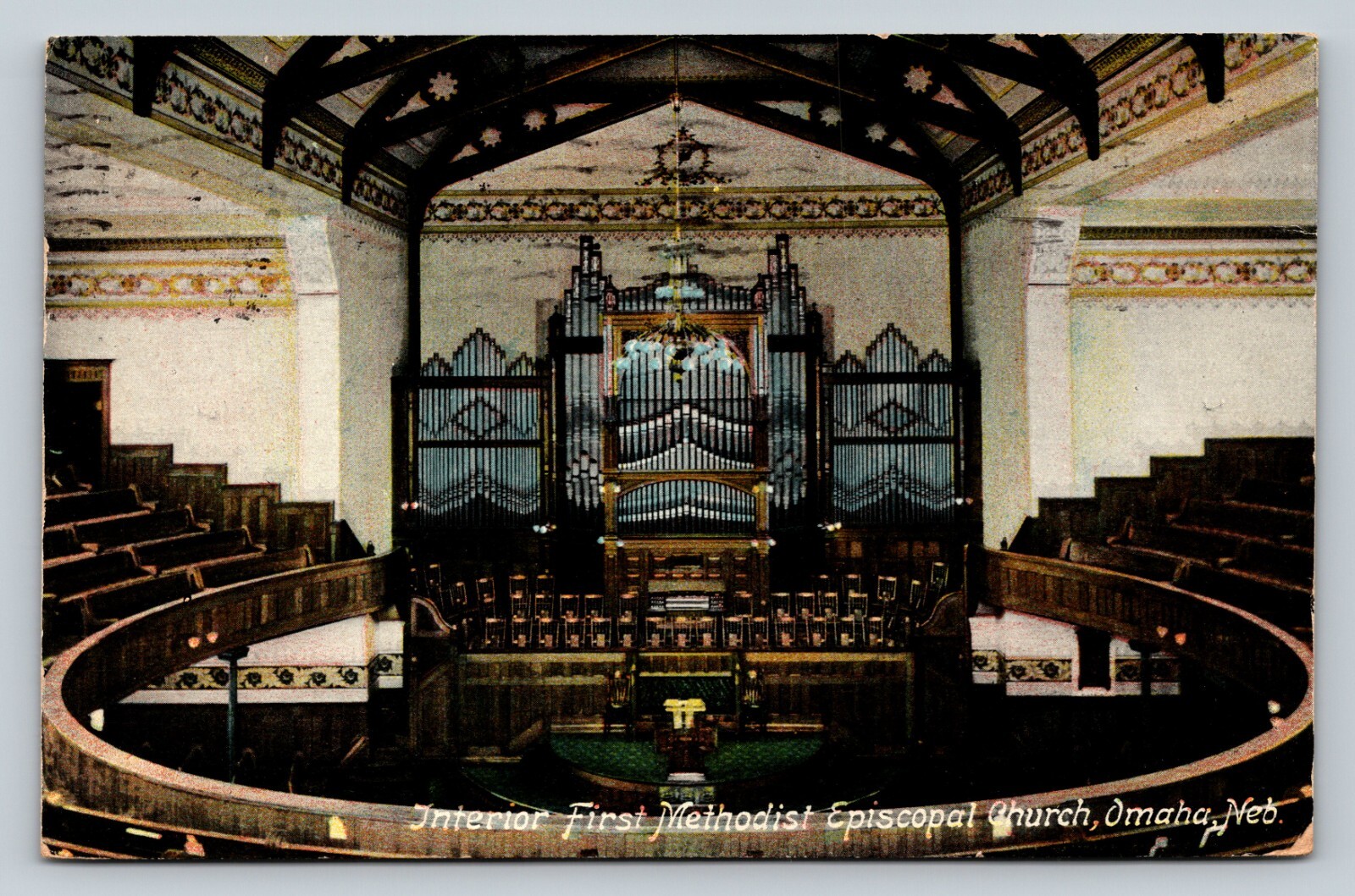 c1909 Interior First Methodist Episcopal Church OMAHA Nebraska ANTIQUE Postcard