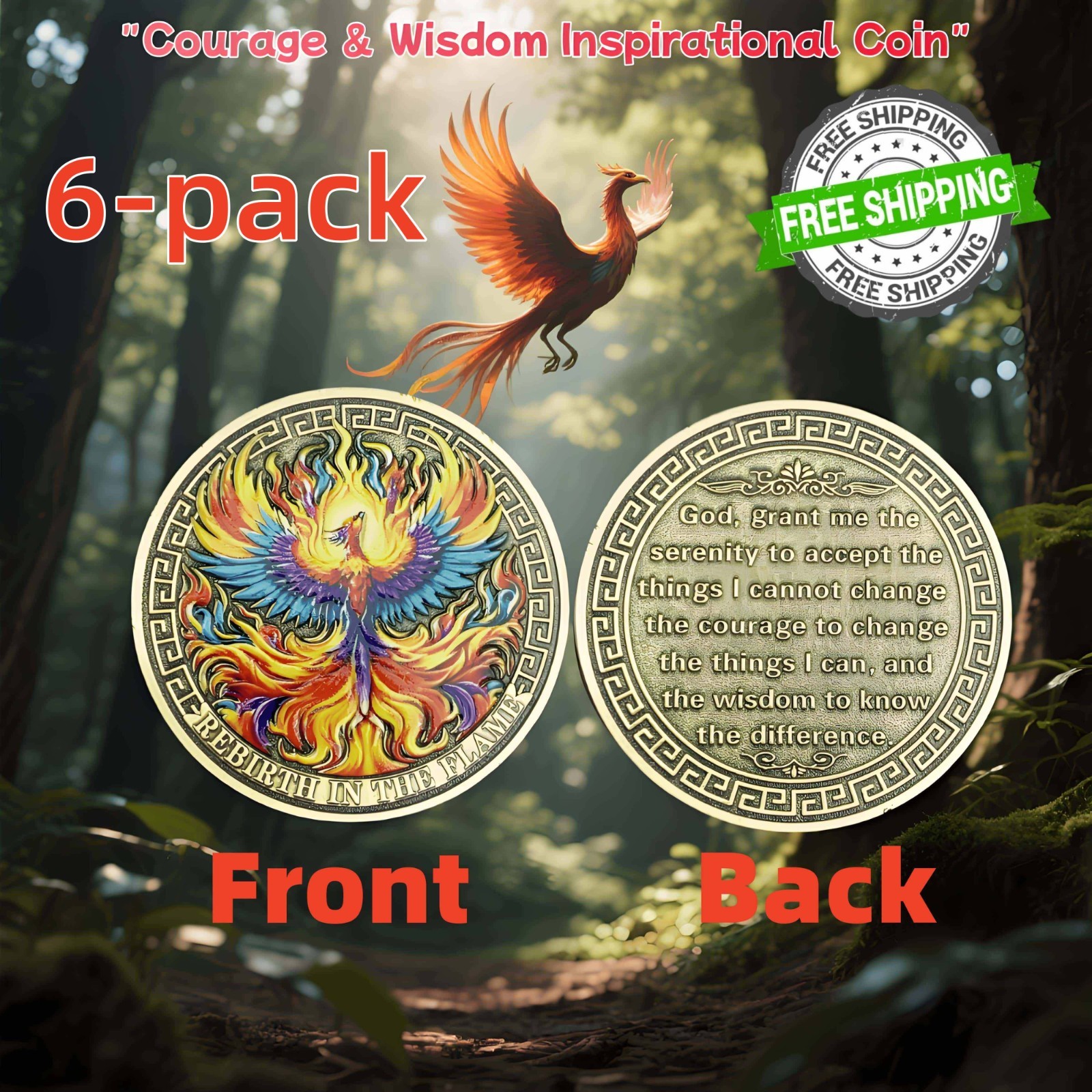 6 PCS Phoenix Novelty/ Challenge Coin，Christian Collectible Coin,meaningful gift