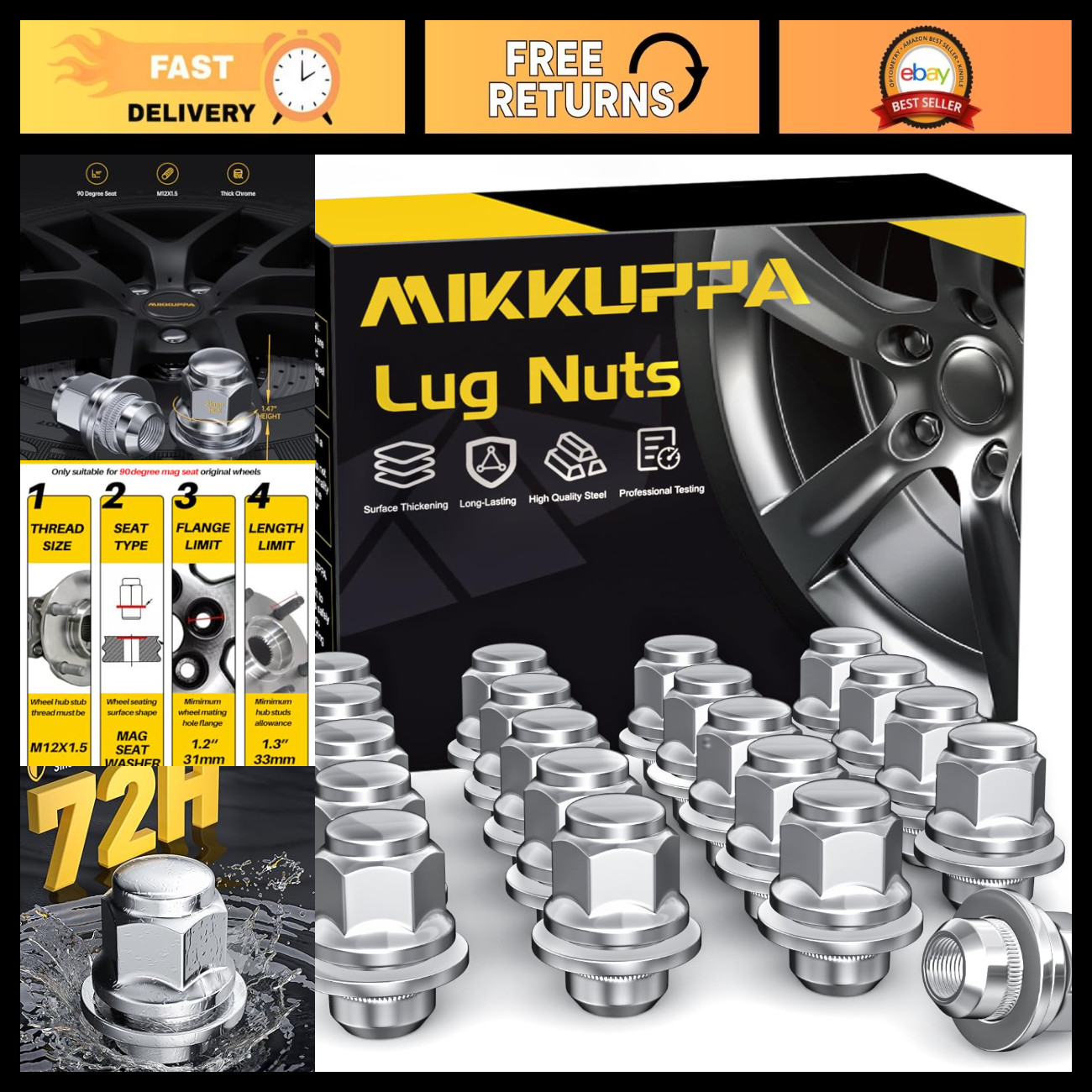 MIKKUPPA M12x1.5 Mag Lug Nuts, Replacement for Toyota OEM Factory Wheels