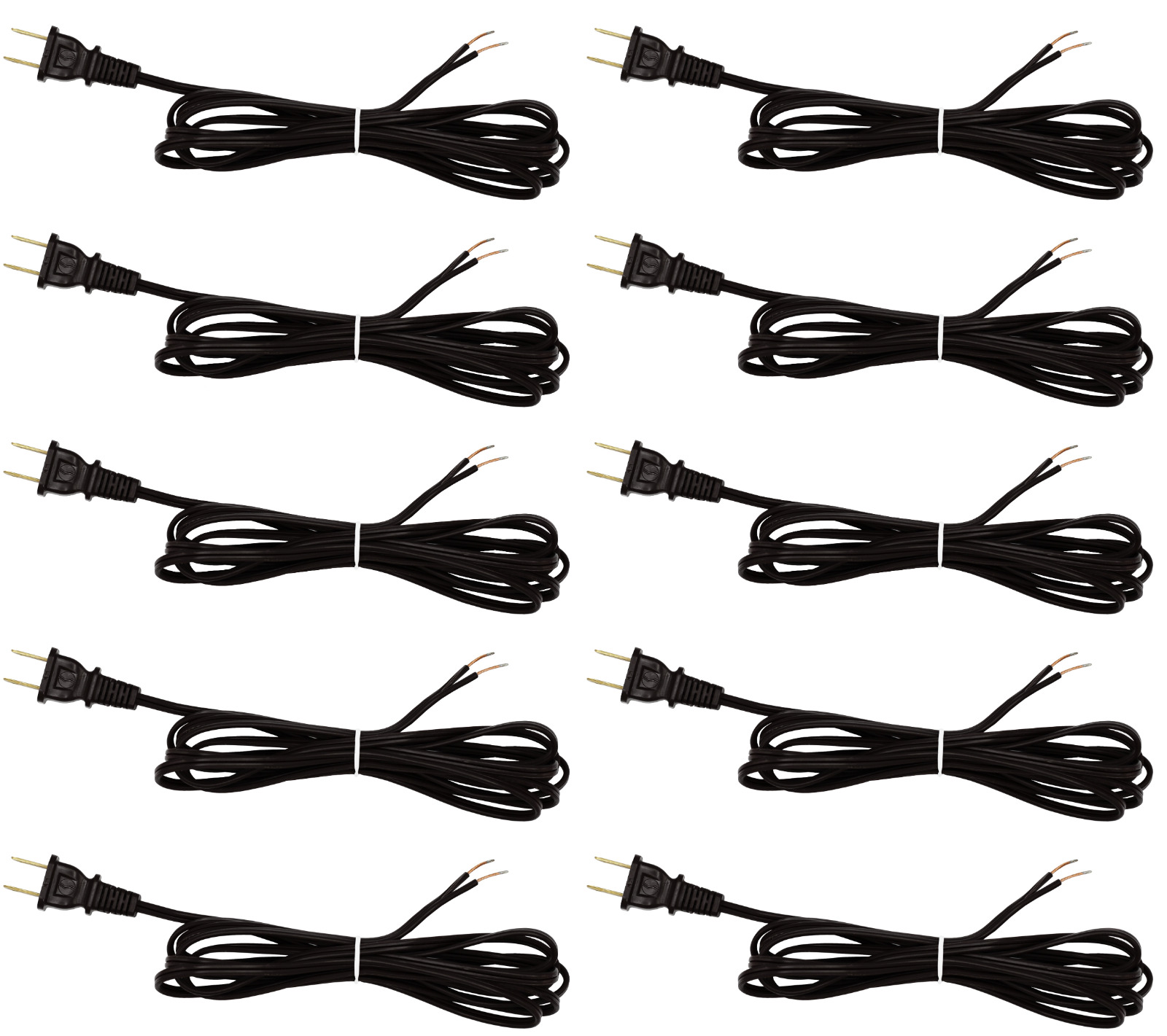 Black Lamp Cord, 12 Foot Long Replacement Repair Part, 18/2 SPT-1 Wire - 10 Pack
