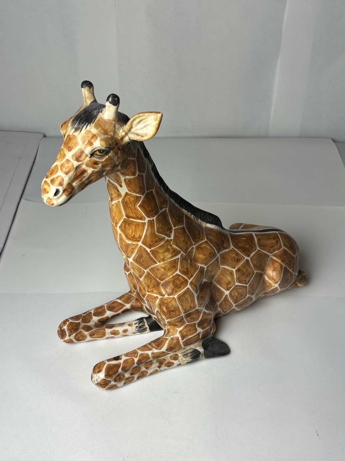 Vintage Mid-century Italian Ceramic Seated Giraffe Figurine (Damaged) 15 Inch