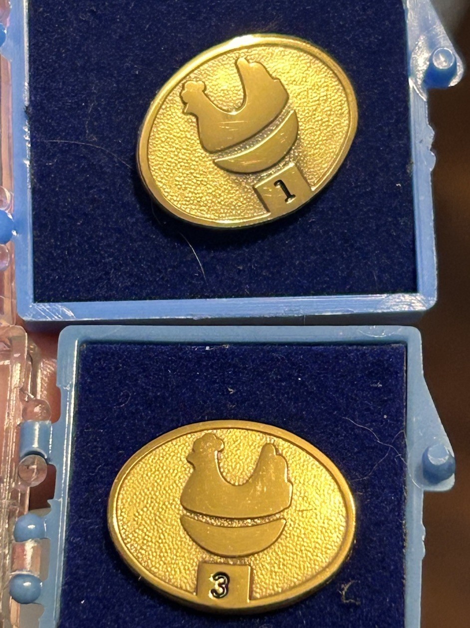 Vintage White Hen Pantry Employee Service Pins 1 & 3 Year Set with Boxes