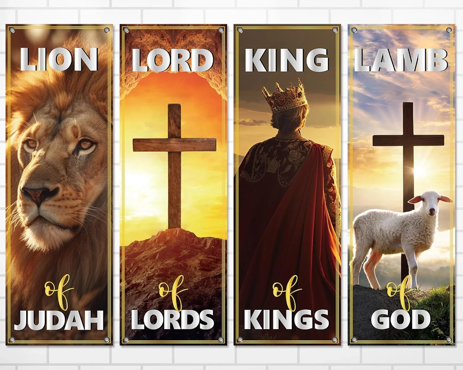 4Pcs Church Banners for Sanctuary Wall Worship Christian Banners Hanging Backdro