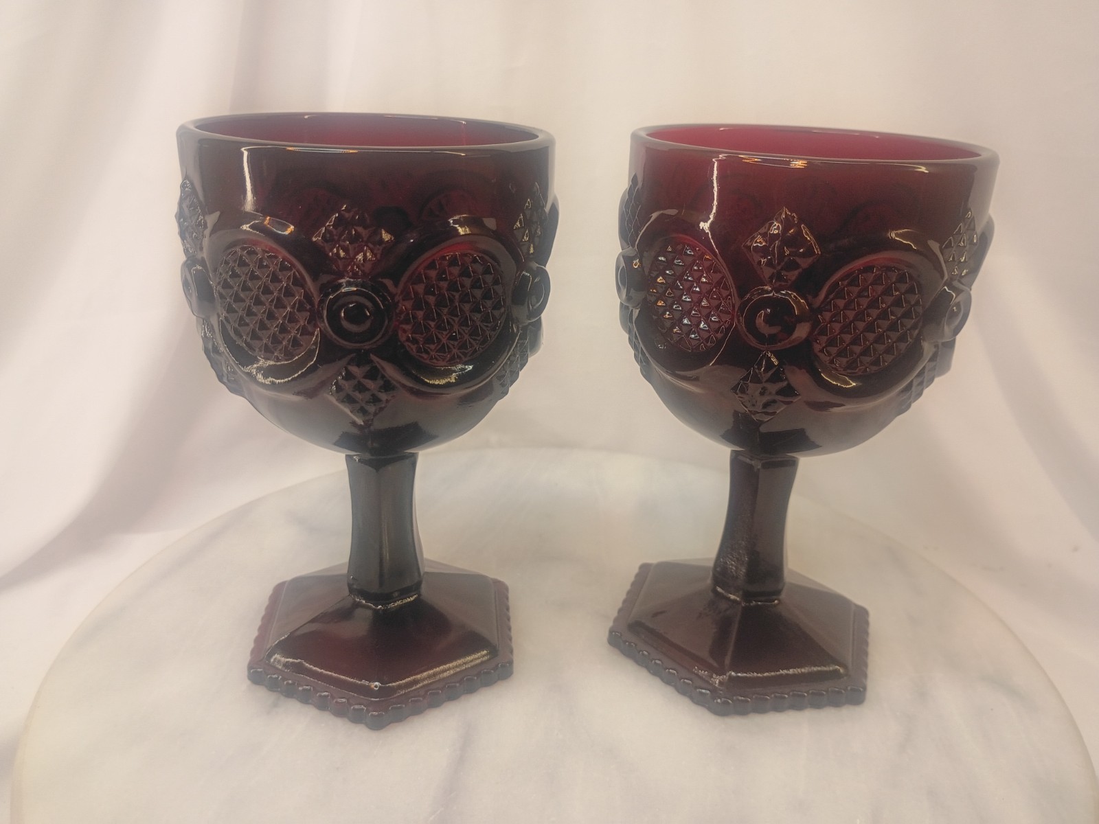 2 Vtg Avon Goblets Ruby Red Large Wine Water 6