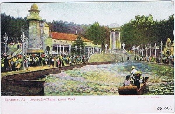 Scranton, Pa. Shoot-the-Chutes, Luna Park, ca 1905, Color Post Card