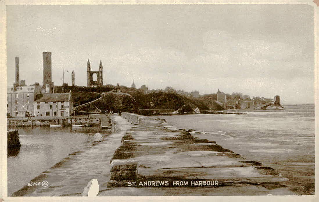 St Andrews Scotland From Harbour Cathedral Ruins RPPC Postcard