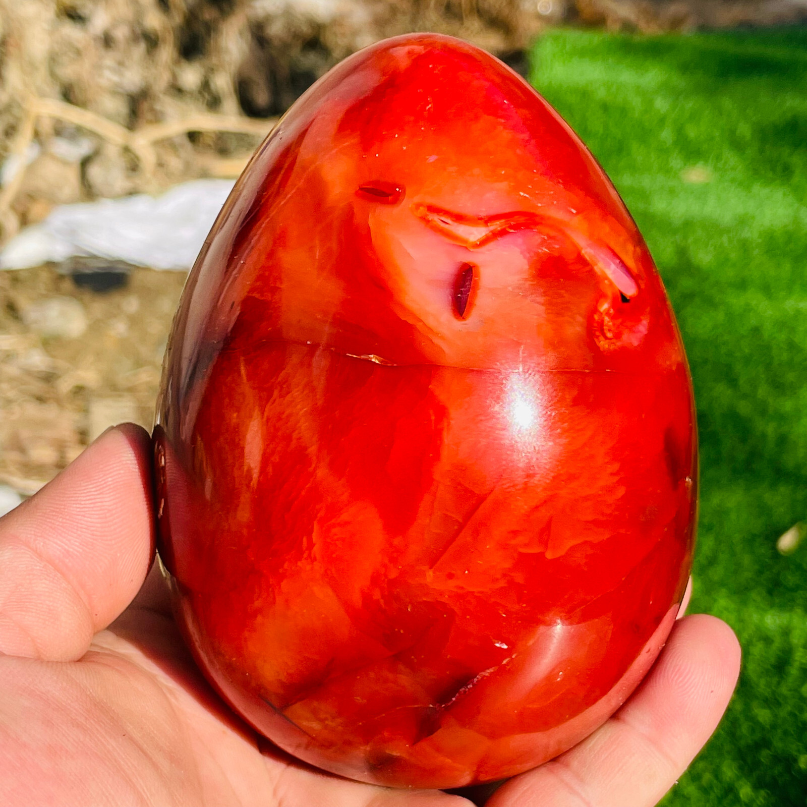 1113g Natural Colourful Red Carnelian Agate Egg Quartz Crystal Specimen