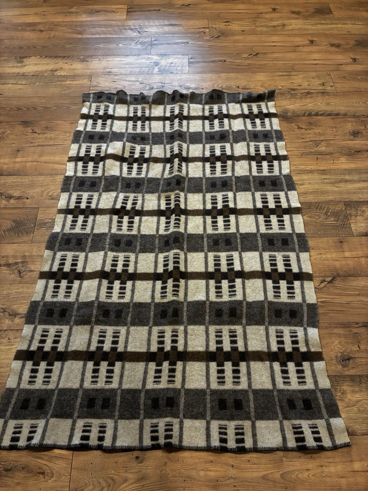 Vintage 40s Southwestern Woven Camp Blanket Throw Wool Heavy