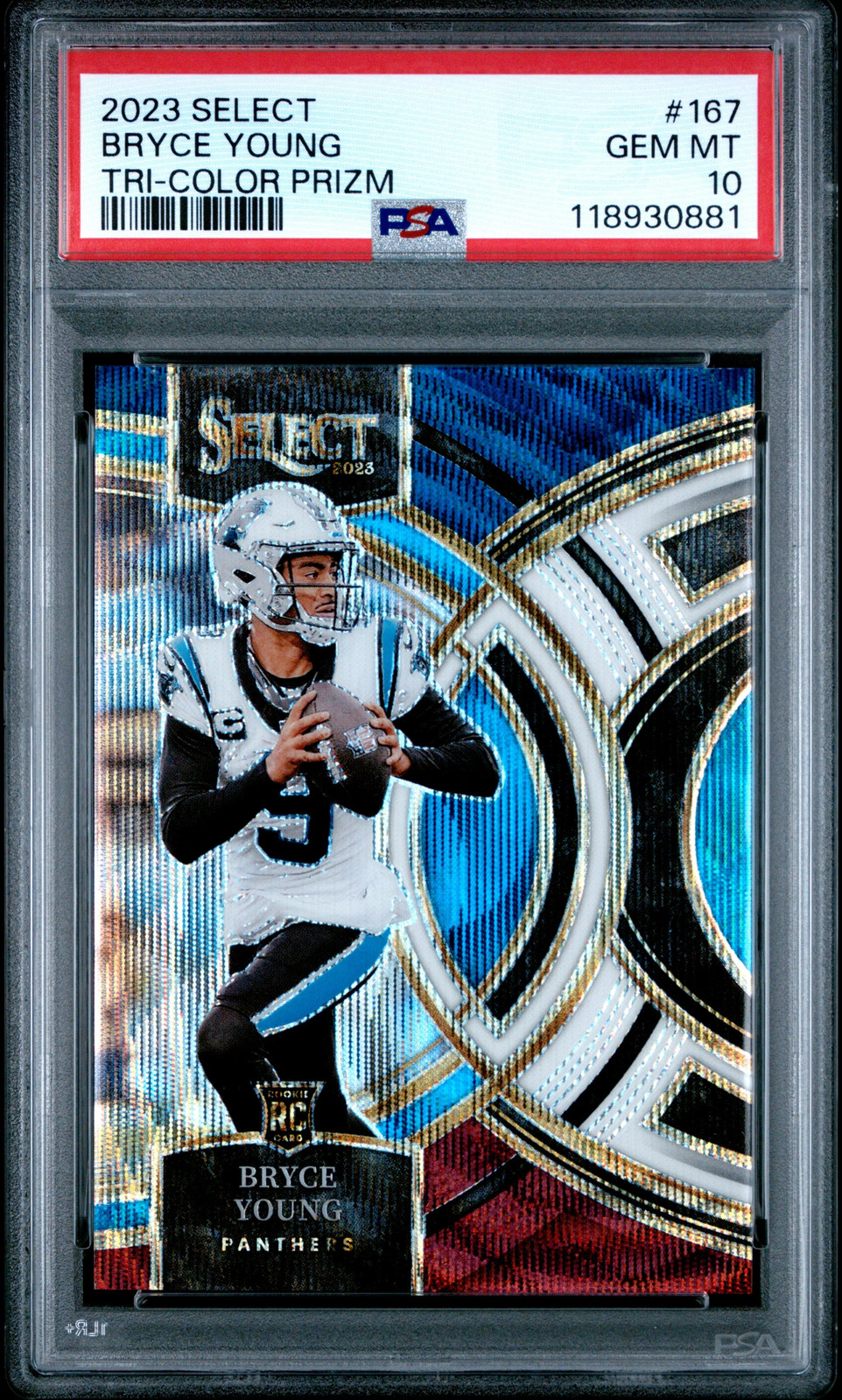 BRYCE YOUNG - 2023 Panini Select Tri-Color Prizm RC #167 PSA 10