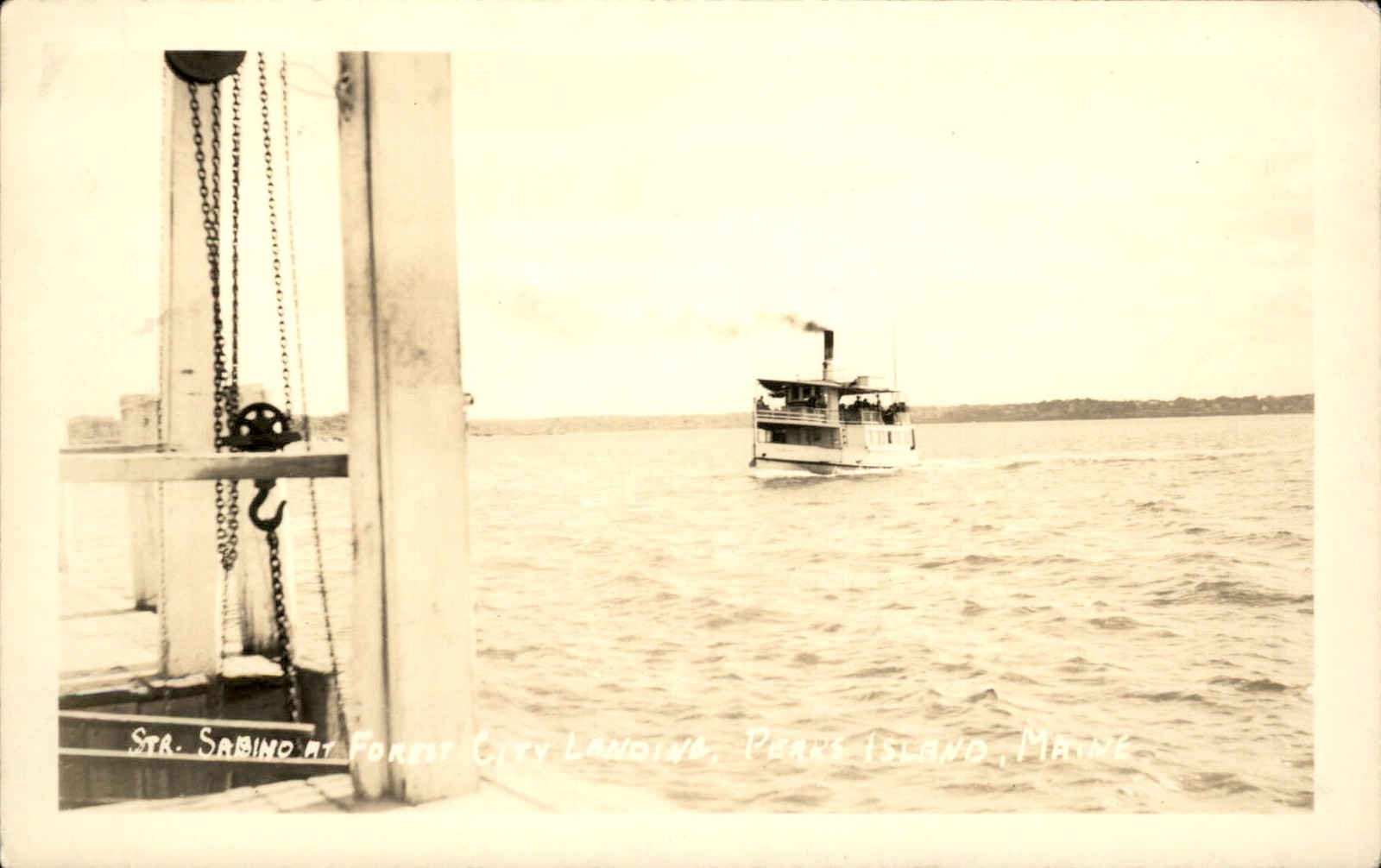 Peaks Island ME Steamer Sabino on Water c1910 Real Photo Vintage Postcard