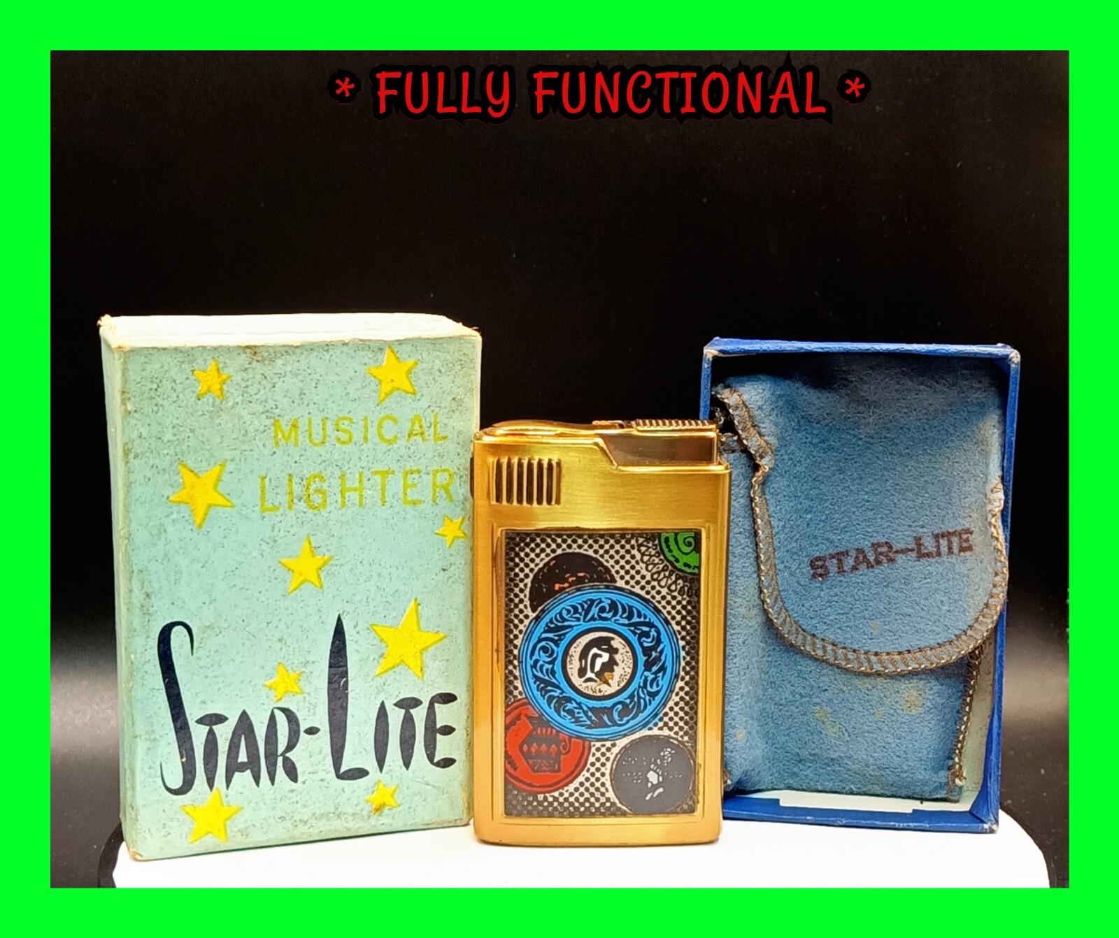 Unique Unfired Vintage Petrol Pocket Lighter w/ Music Box Original Box - WORKING