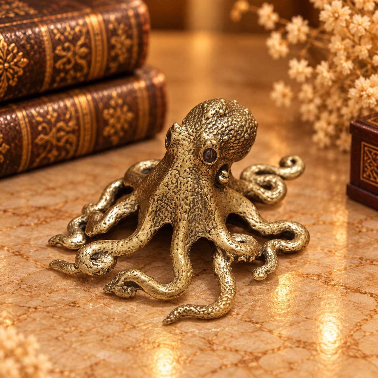 Mini Vintage Brass Octopus Statue Ornament Animal Collectible CUTE GIFT DECOR
