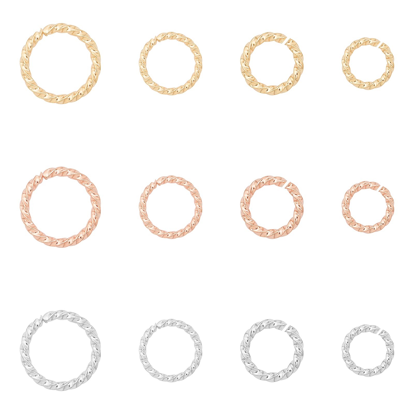 About 72pcs 3 Colors Twisted Jumps Rings 4 Sizes Stainless Steel Open Jump Ri...