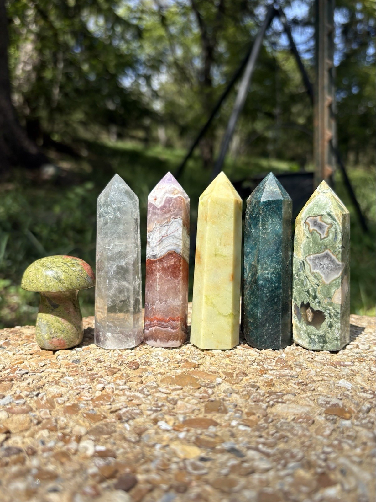 Bulk Crystal Towers Lot- Blue Apatite, Unakite, Amethyst, Green Opal & More