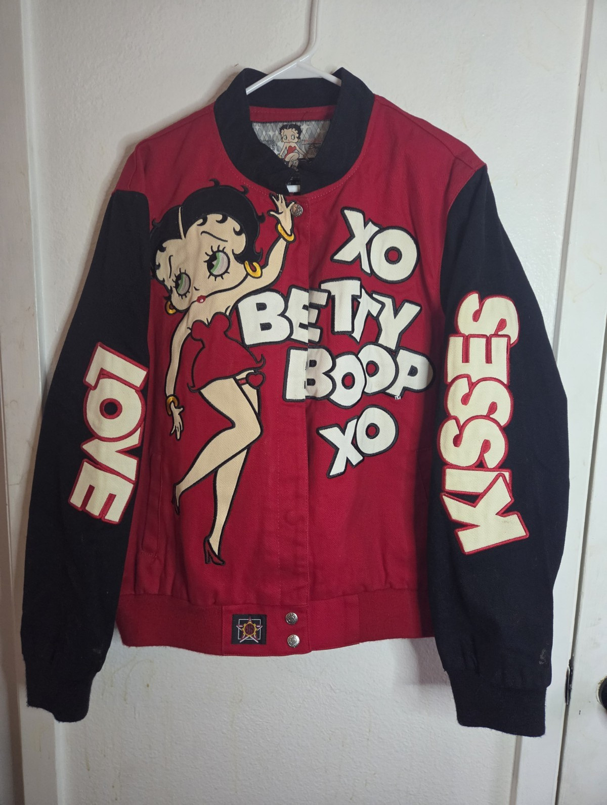 JH Design Betty Boop XOXO Varsity Bomber Jacket Love Kisses Y2K Retro Streetwear