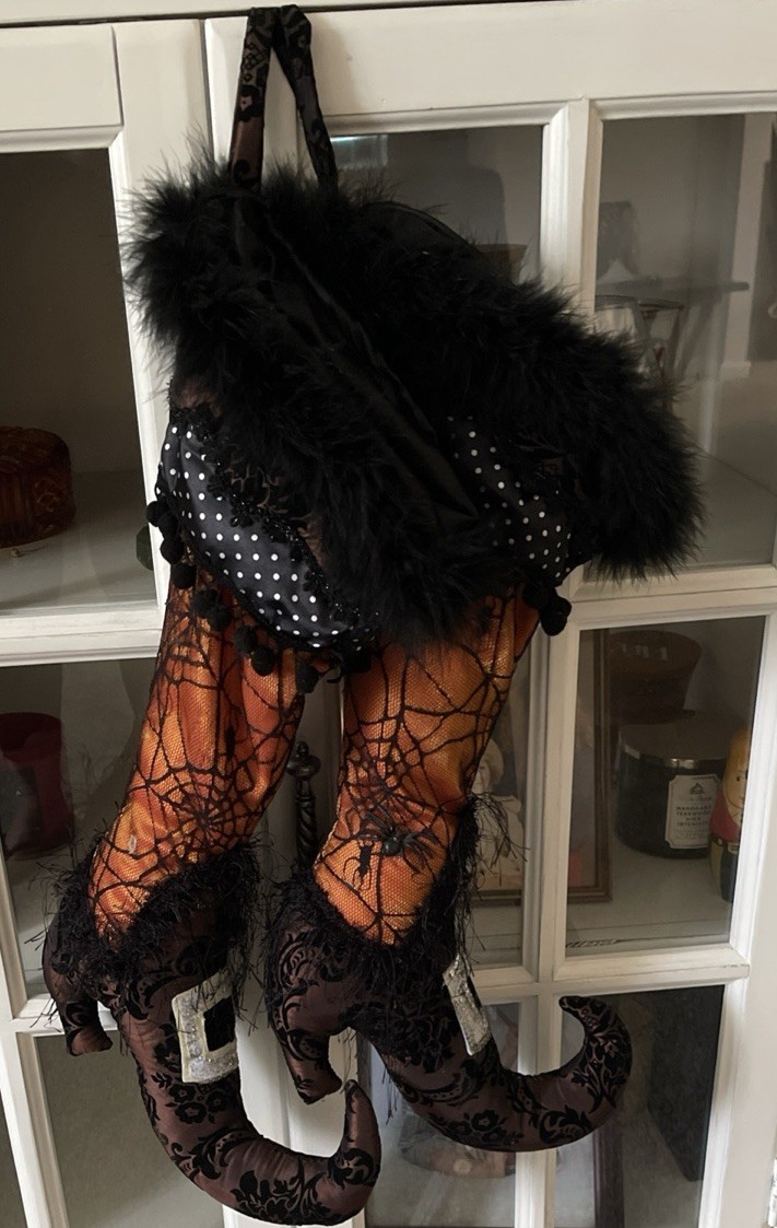 Two Vintage Y2K Halloween victorian witch boot stocking goth christmas
