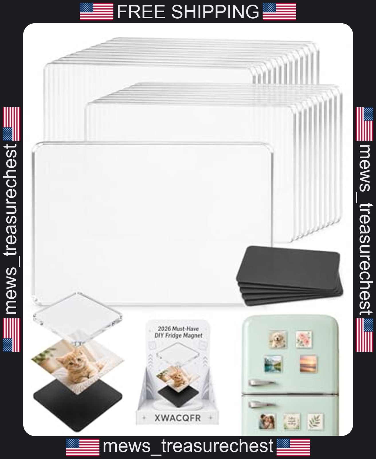 Acrylic Magnet Kit with Magnetic Backing for Photos & Crafts, 3mm Clear Sheets