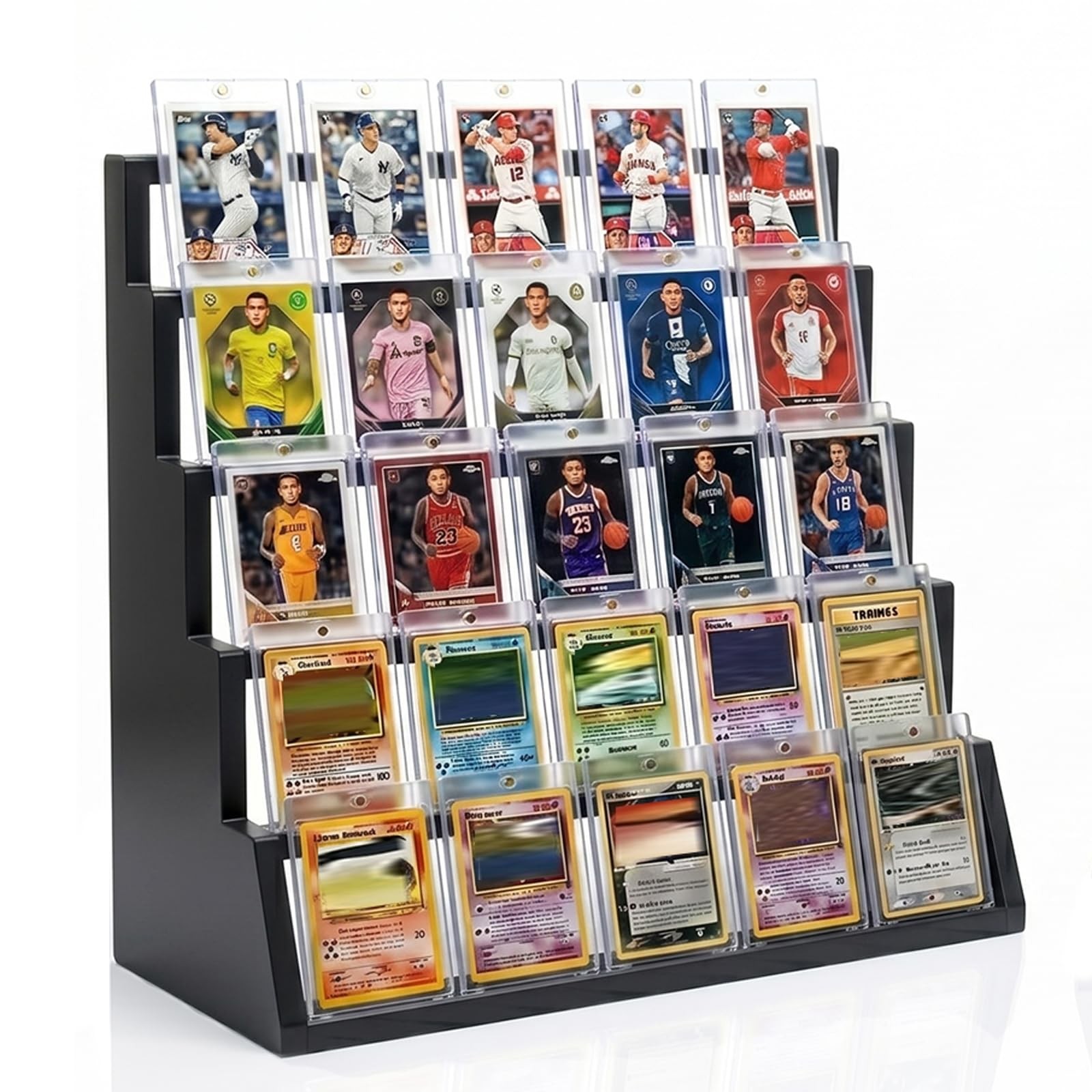 5 Tier Wooden Card Display Stand – Vertical Holder 1 Pack, Black