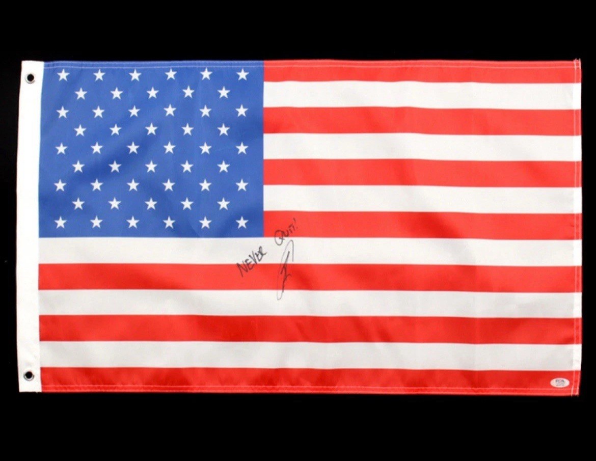 Robert O'Neill Autographed Signed 18x30 American Flag W / Never Quit - PSA