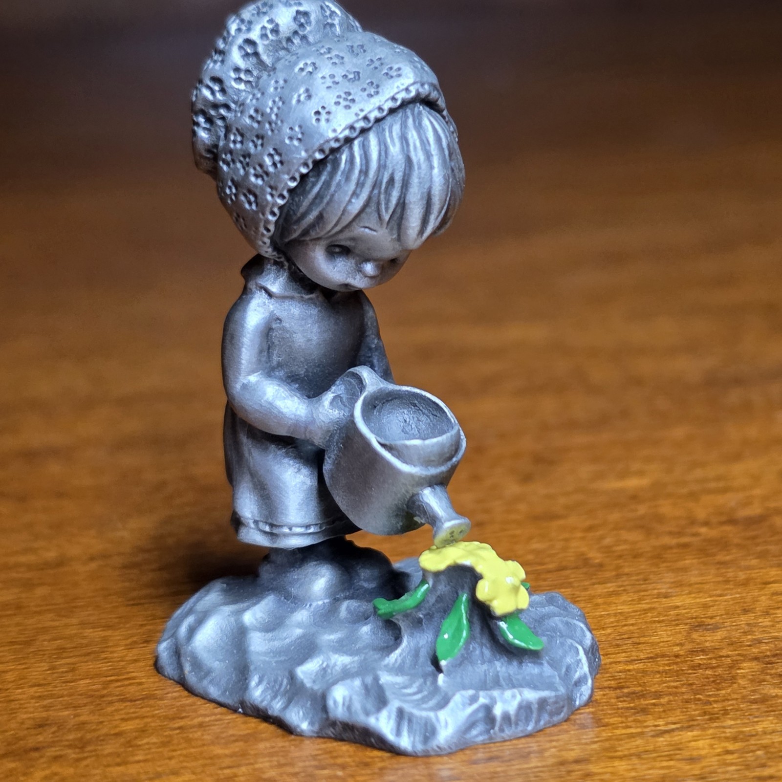 Vintage 1979 Hallmark Cards Little Gallery Pewter Figurine Girl Watering Flowers