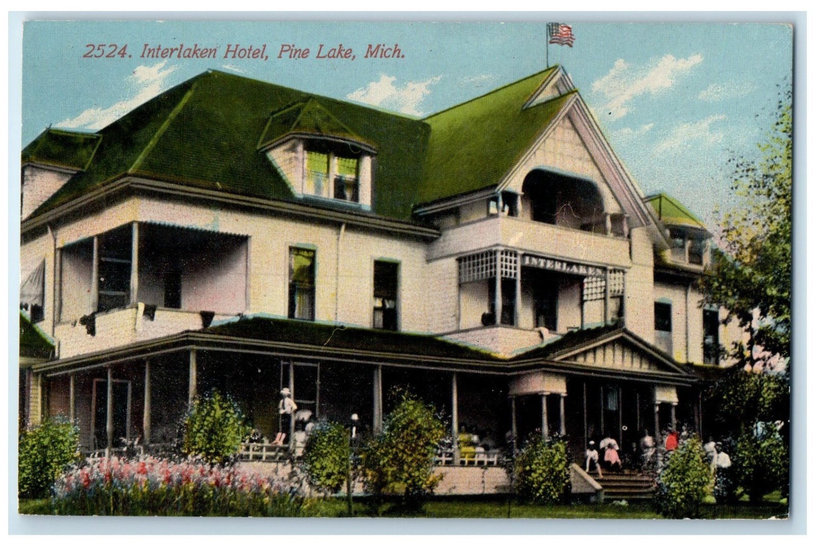Pine Lake Michigan Postcard Interlaken Hotel Building c1910\'s Unposted Antique