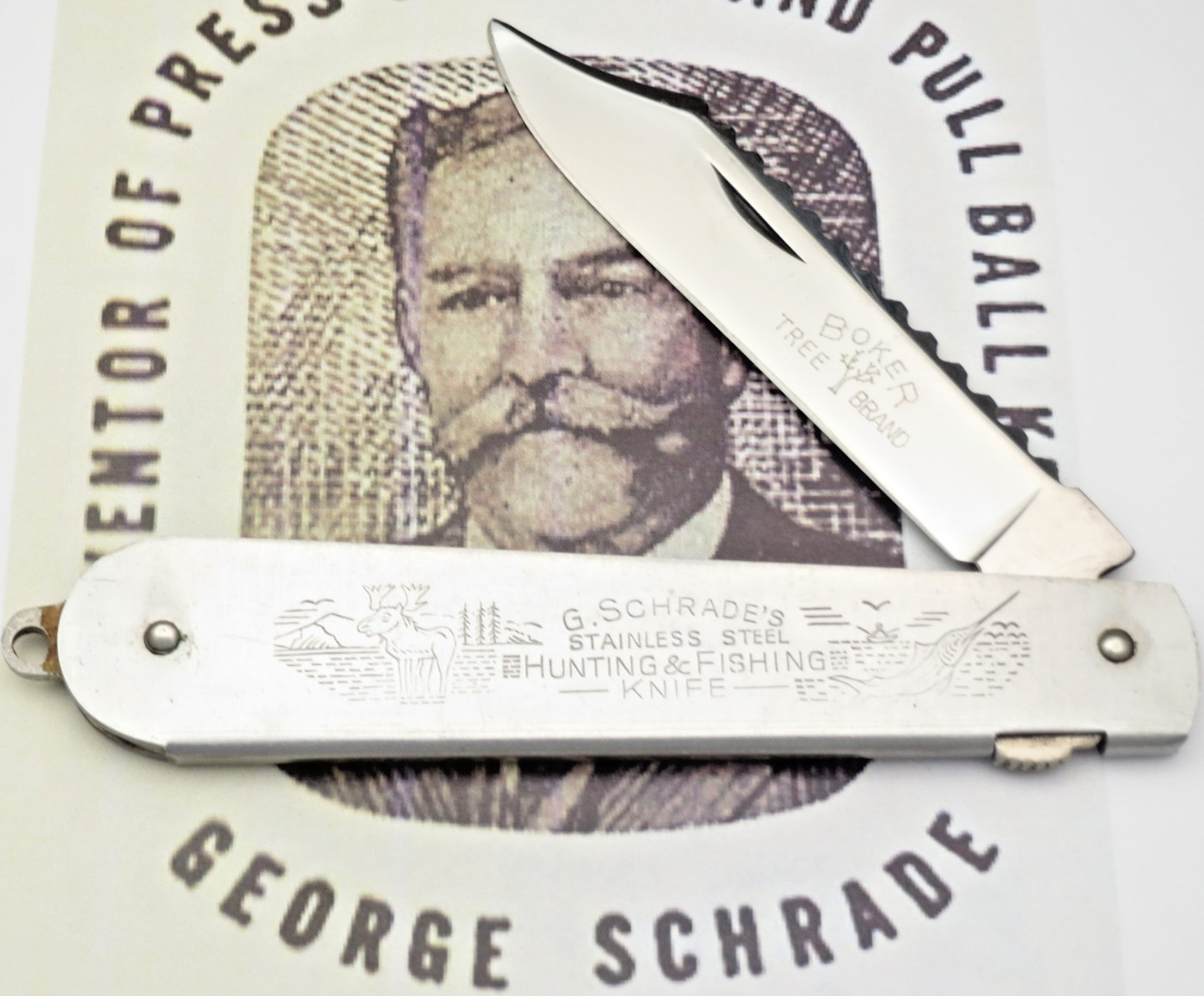 Vintage Pre-1960 Era GEORGE SCHRADE Hunting/Fishing Stainless Lock Blade Knife