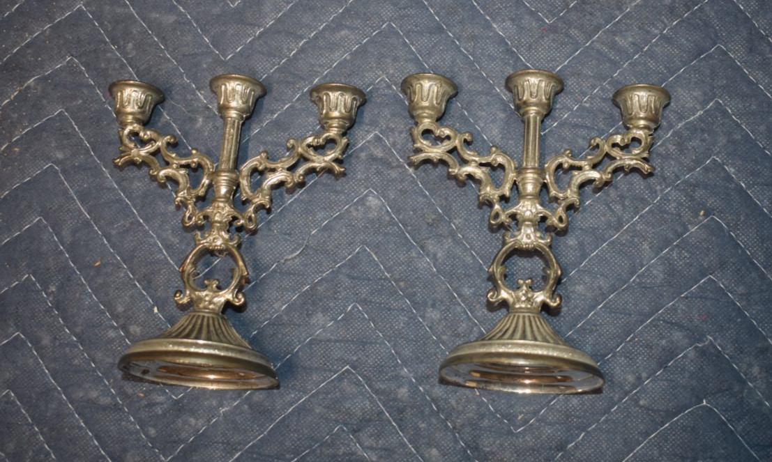 Vintage Pair Of Triple Arm Miniature Candelabras, Hong Kong, 5\