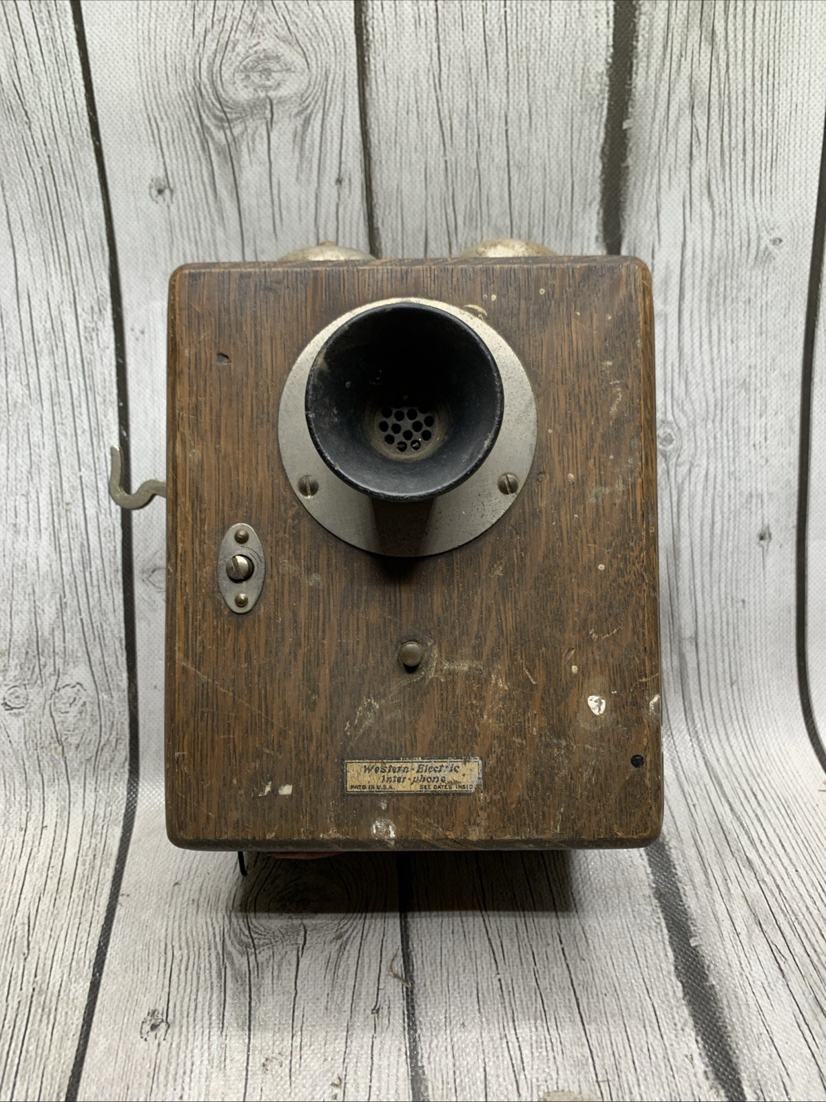 Antique 1912 Western Electric Inter Phone Tiny Chrome Bakelite Wood Telephone