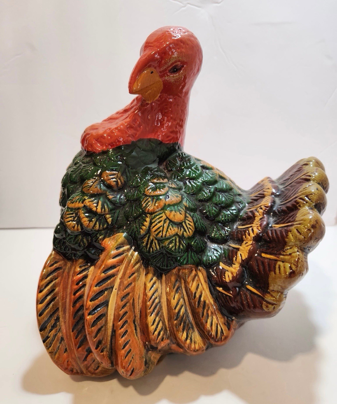 Thanksgiving decoration Large Ceramic Hand Painted Turkey Centerpiece Figurine
