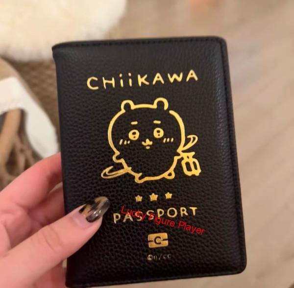 1PC Chiikawa Travel Passport Case Black Leather 15X11Cm Gift