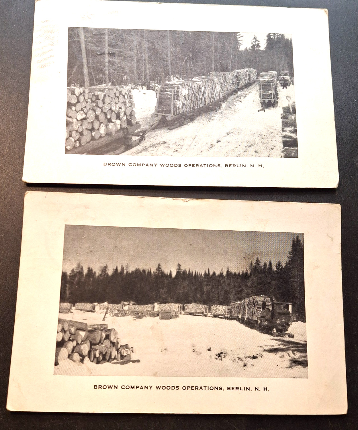 Berlin NH Brown Company Woods Operations Postcards x2 New Hampshire 1945