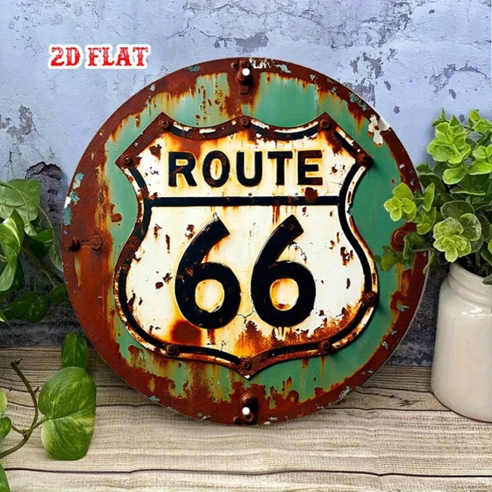 Route 66 Vintage Rusty Metal Sign Retro Tin Wall Decor for Garage Bar Man Cave