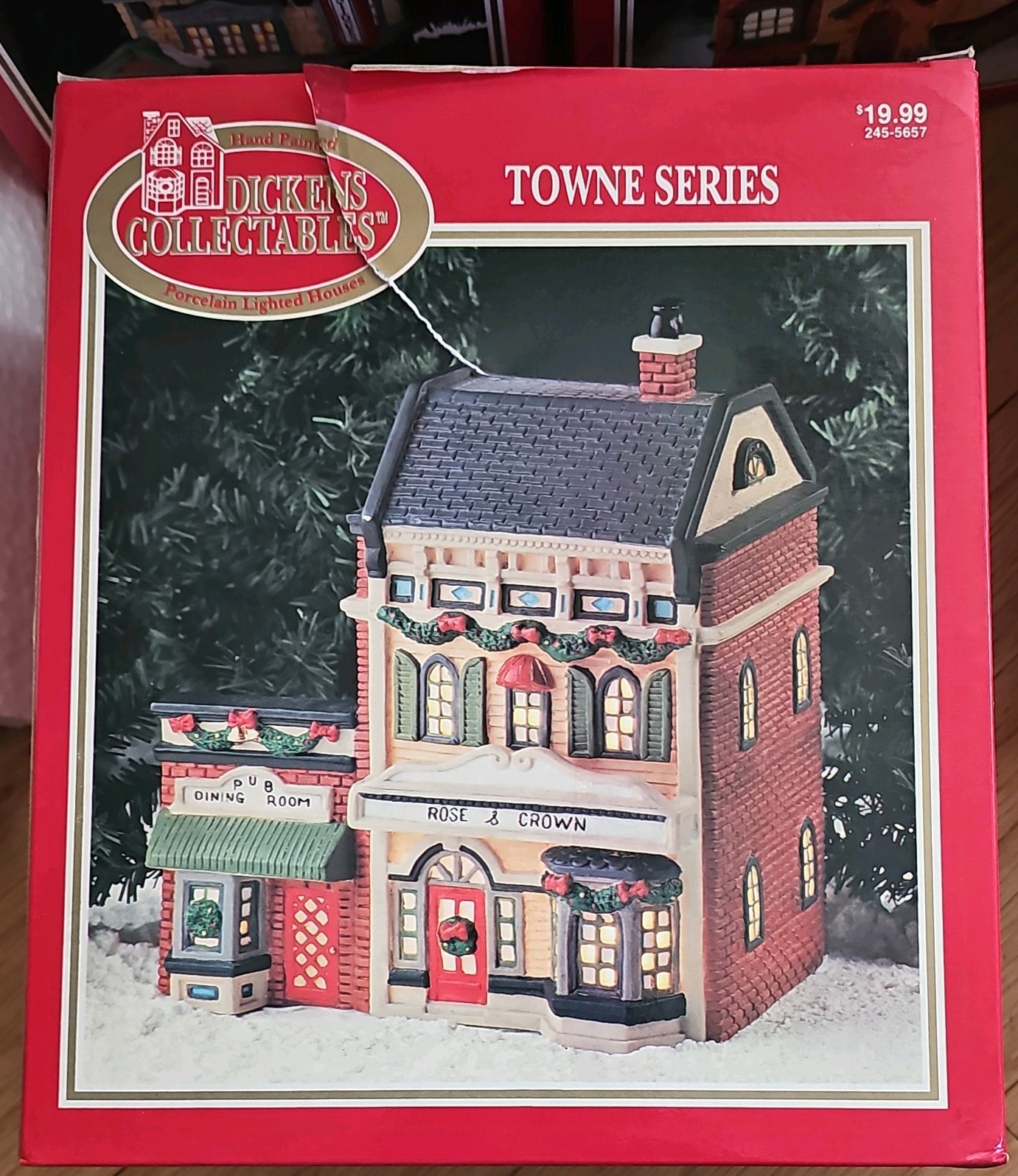 Vintage 1994 Dickens Collectable Towne Series Rose & Crown Pub Lighted House NIB