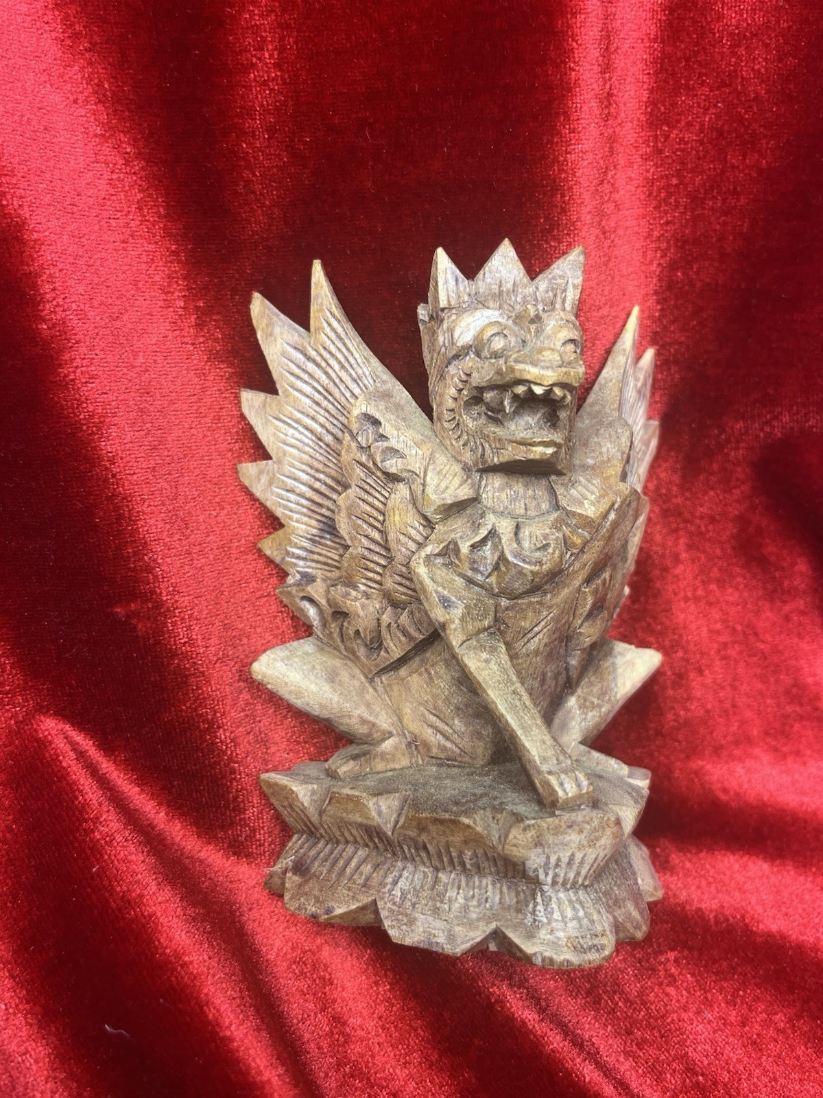 Folk Art Carved Wood Winged Lion Statue Garuda Bali Indonesia Temple Guard Dog