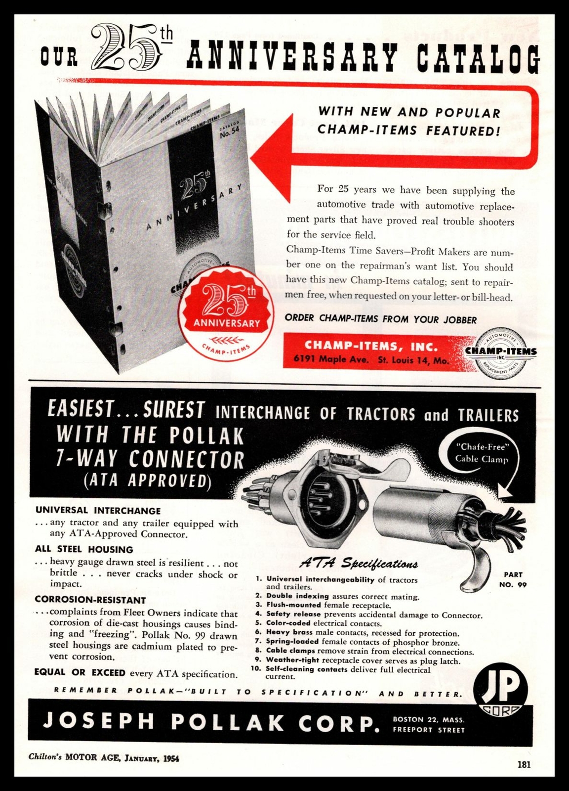 1954 Joseph Pollak Corp. 7-Way Connector Interchange Boston MA Vintage Print Ad