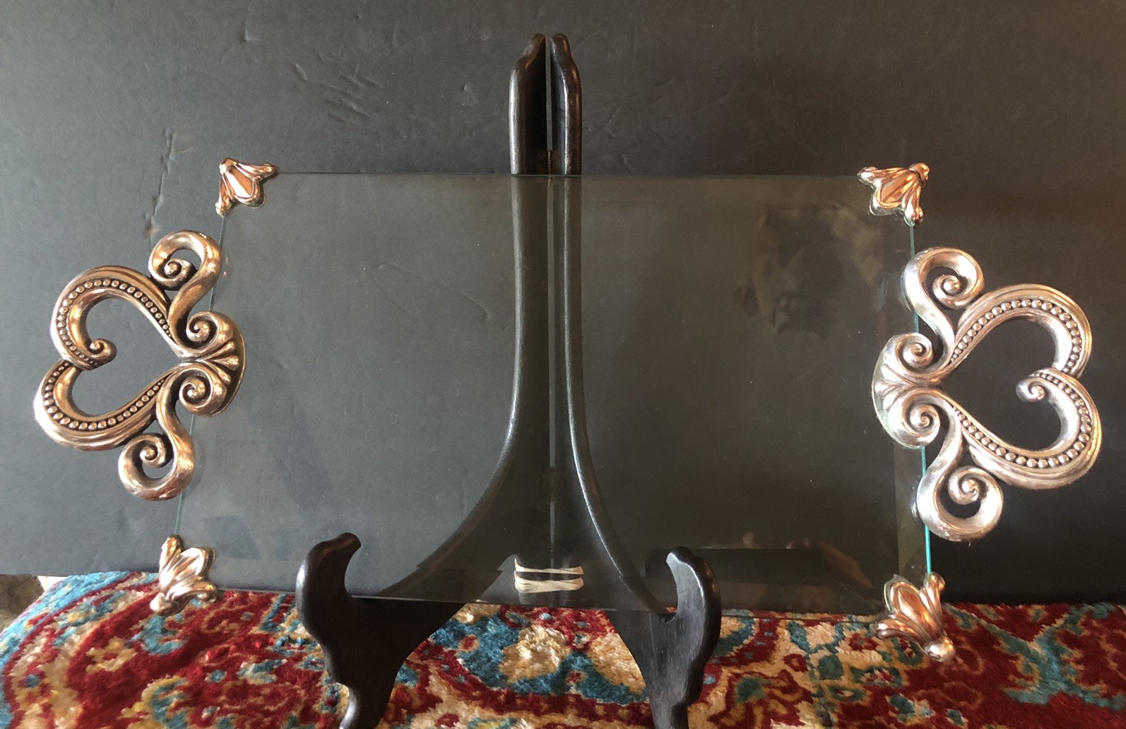 Vtg BRIGHTON MARIE ANTOINETTE Silver Heart Beveled GLASS VANITY TRAY 18\
