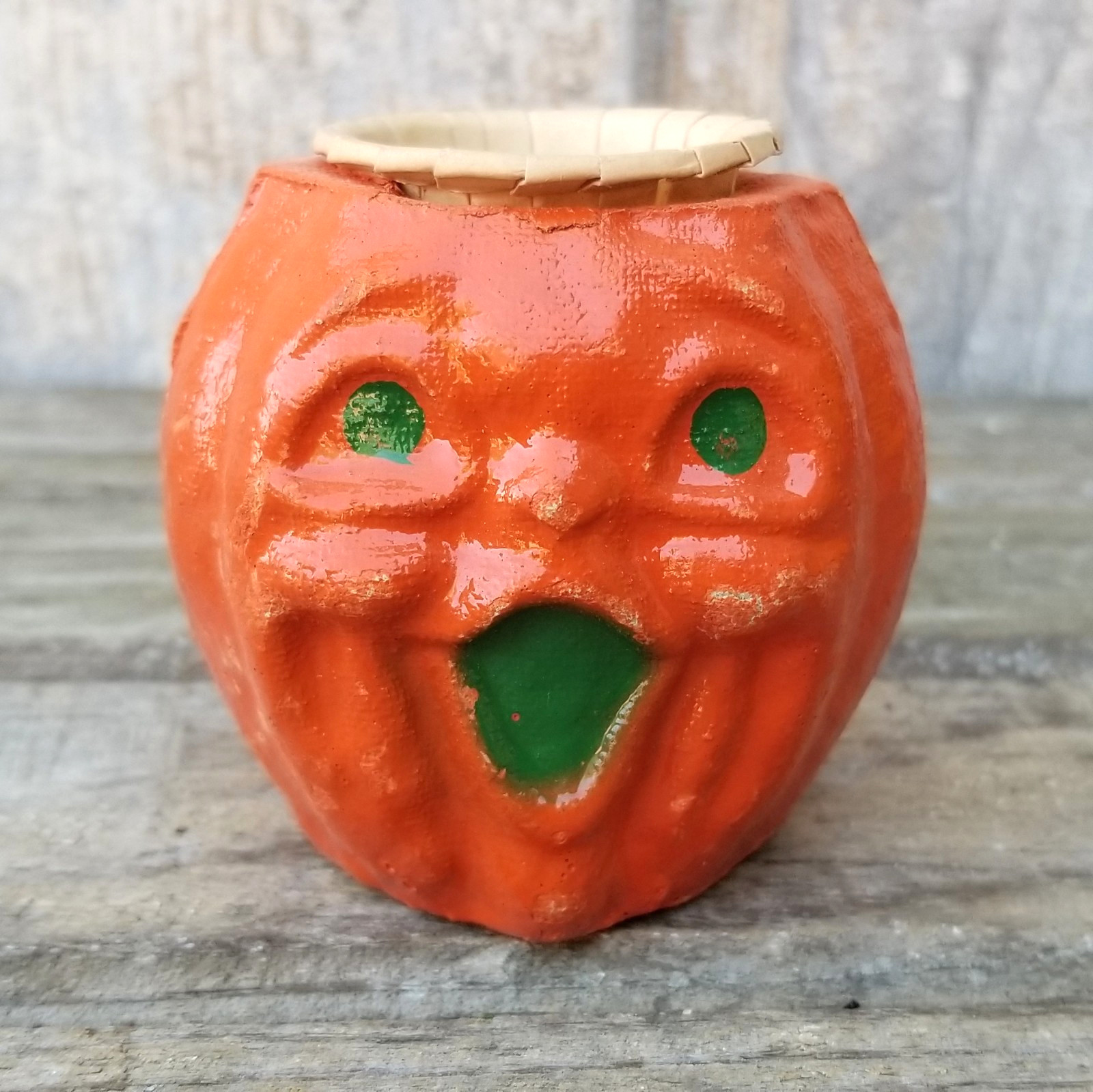 Vintage Mini Halloween Paper Mache Jack-O-Lantern Nut Cup Choir Boy Pumpkin