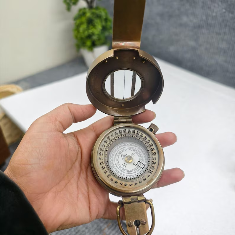 Vintage Brass Antique British Military Prismatic Pocket Compass Marine Solid Gif